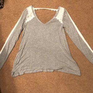 White and gray lace long sleeve